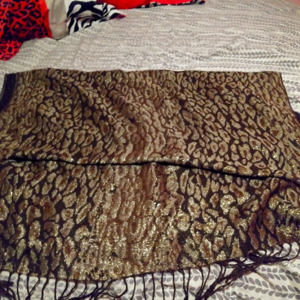 Golden and brown large scarf with brown tassels
